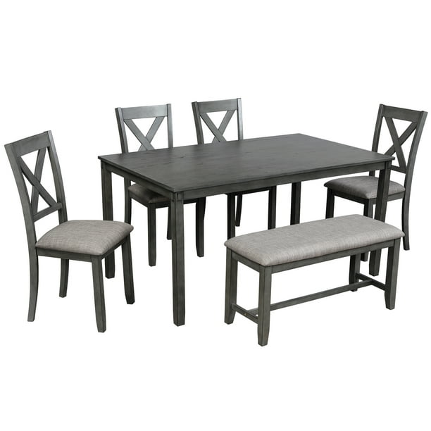 6 Piece Kitchen Dining Table Set Wooden, Kitchen Table And Chairs For 6