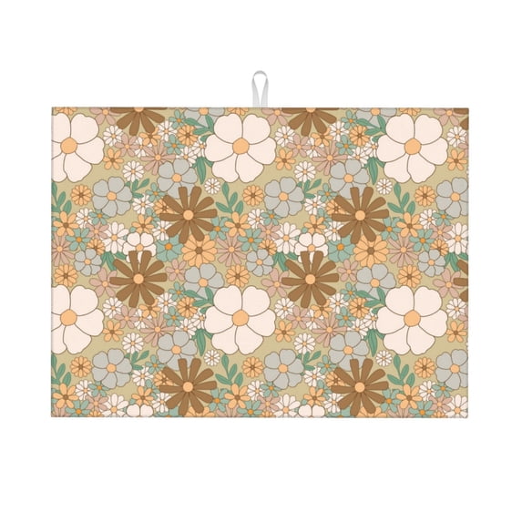 Microfiber Drying Mat, Retro Floral Design Print Dish Drying Mat for Kitchen Counter, 18 x 24 inches Multicolor