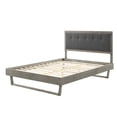 thumbnail image 3 of Platform Bed Frame, Queen Size, Fabric, Wood, Grey Gray, Modern Contemporary Urban Design, Bedroom Master Guest Suite, 3 of 10