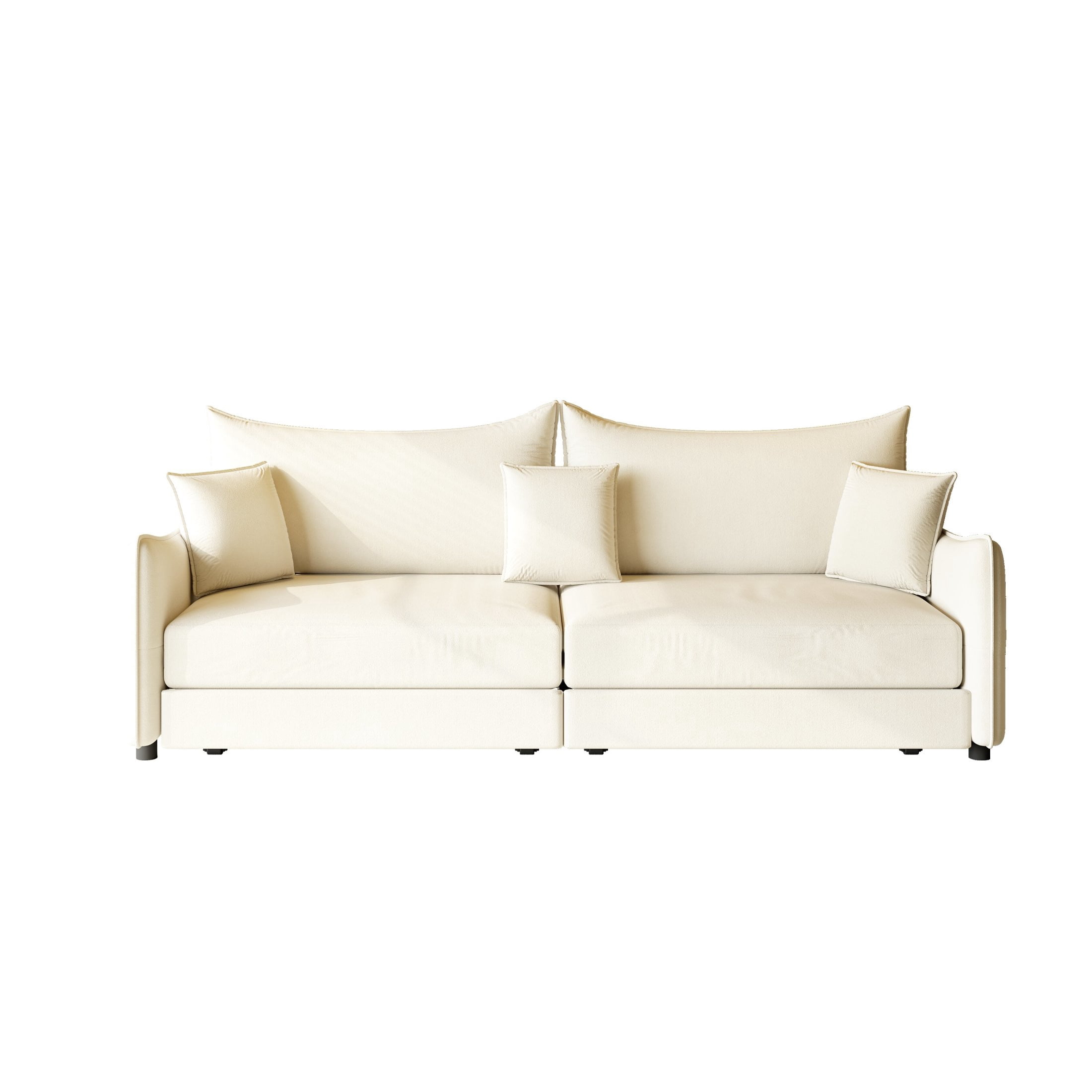 Noble House Abriel King Pull Out Sleeper Sofa Bed, Modern Velvet 3-in-1 Convertible Couch with Pillows, Beige White