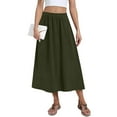 thumbnail image 2 of WTOBBY Women's Casual Fashion Solid Color Big Hem Skirt with Elastic Waist and Loose Side Pockets, Pleated Half-body Design for Everyday Wear, Flowy A-Line Bohemian Style,Army Green L, 2 of 4