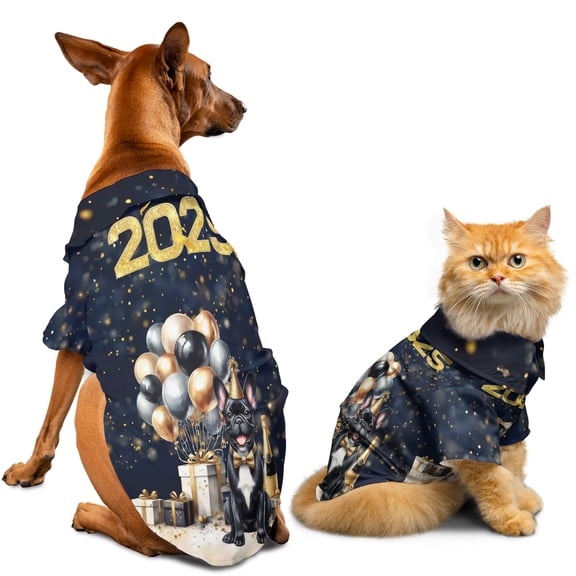 Happy New Year French Bulldog Welcome 2025 Balloon Firework Party Hawaiian Summer Shirt for Small Medium Large Dog Cat Dog Lover Gifts - 01014