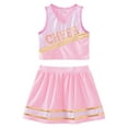 thumbnail image 5 of TiaoBug Kids Girls School Cheerleading Uniform Athletic Gymnastic Dancewear Sequins Printed Crop Top with Mini Skirt Sets Light Pink 10, 5 of 7