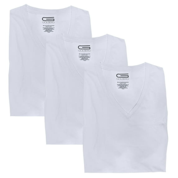 GOLBERG Men's V-Neck Undershirts - Super Soft, Tag Free, Classic Fit T-Shirts - Cotton Polyester Blend Short Sleeve