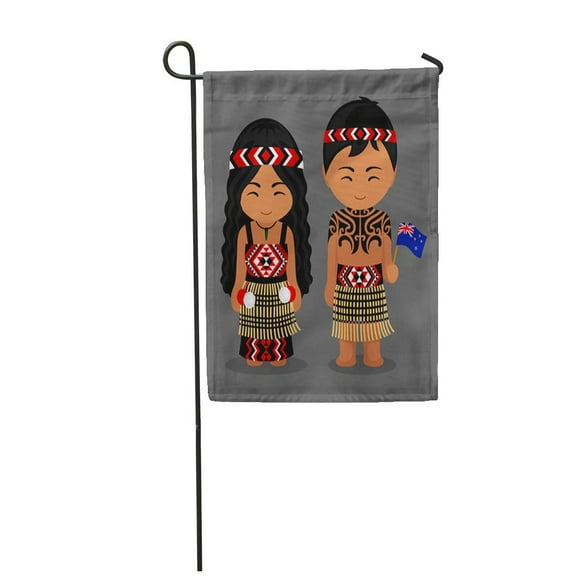 POGLIP Maori New Zealanders in National Dress Flag Man and Woman Traditional Costume Garden Flag Decorative Flag House Banner 12x18 inch