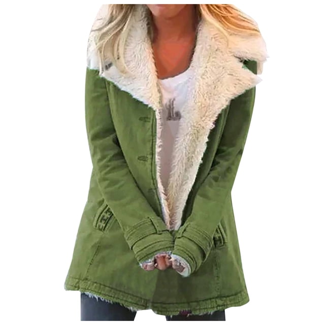 Heliisoer Manteau en Peluche à Grand Revers pour Femmes, Veste Chaude Contrastée avec Boutons Cardigan