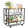 Hommoo Folding Bar Cart, Kitchen Island Utility Carts, Farmhouse