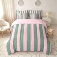 thumbnail image 3 of Manfei Classic Stripe Queen Bedding,Modern Geometric Bedding Comforter Set Queen, Green Pink, Pink Reversible 7pcs, 3 of 6