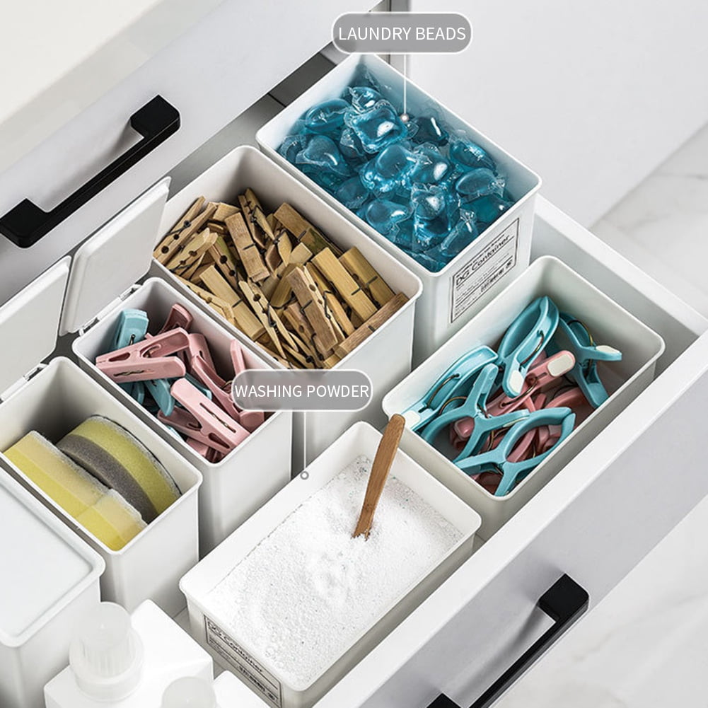 Clearance Sale!Plastic Laundry Powder Container,Laundry Shelf Storage Organizer with Hinged Lid Holds Detergent Powder,Clothes,Pins,Clips-3-Mixed
