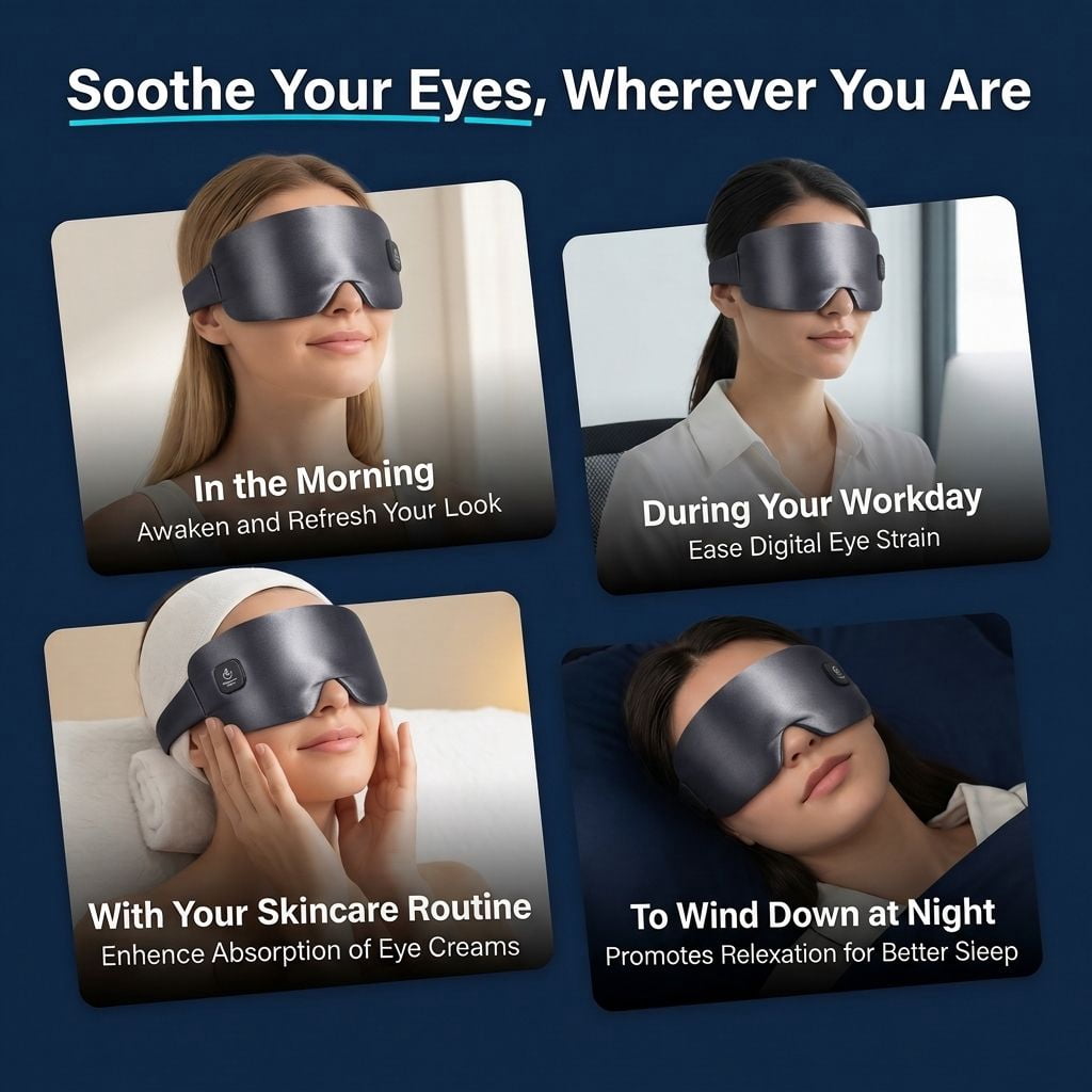 FACEMOON Rechargeable Silk Heated Eye Mask for Dry Eyes Comfort Warm Compress Sleep Aid Washable Blue