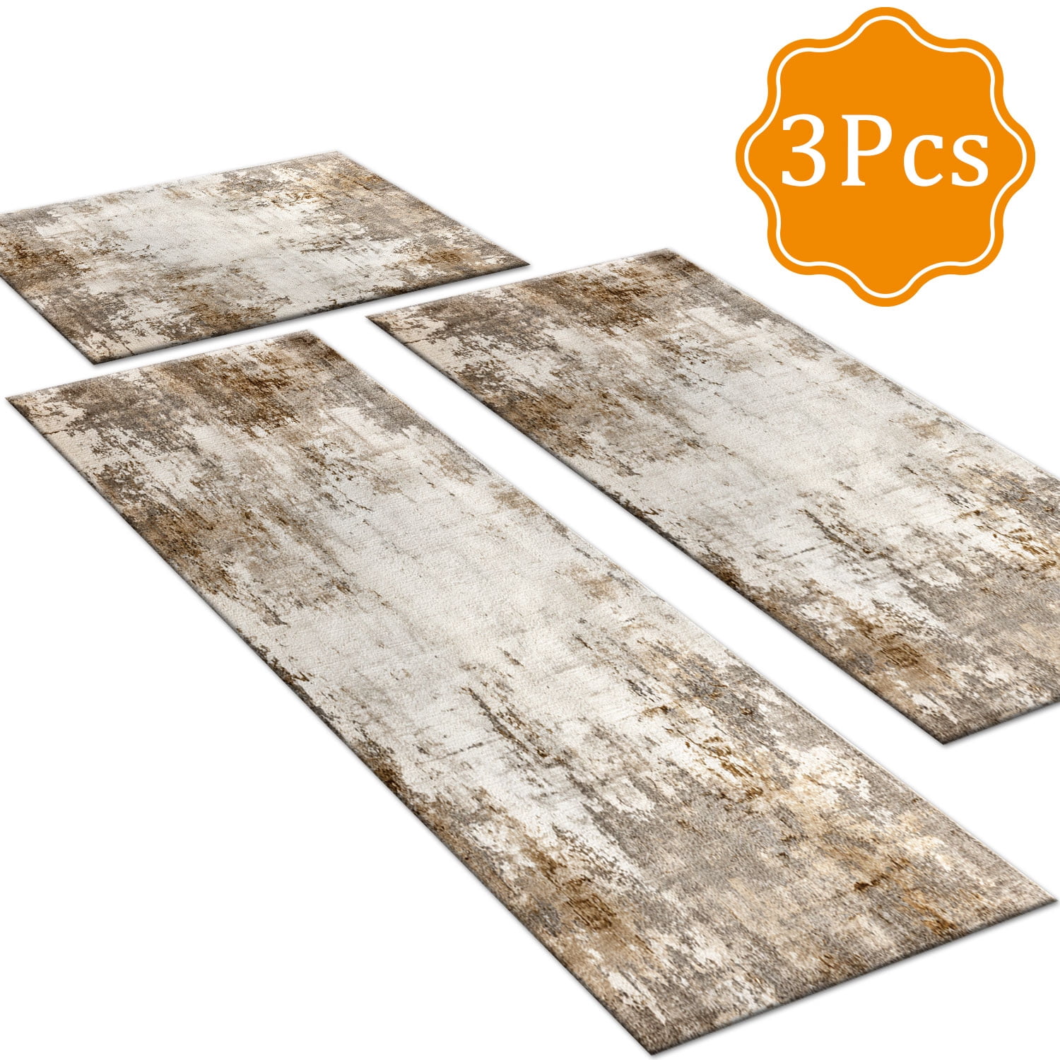 Three-Piece Kitchen Rug Set, Abstract Pattern Kitchen Hallway Rug, Soft And Comfortable, Suitable for Sinks, Floors, Entrances, Hallways, Bathrooms