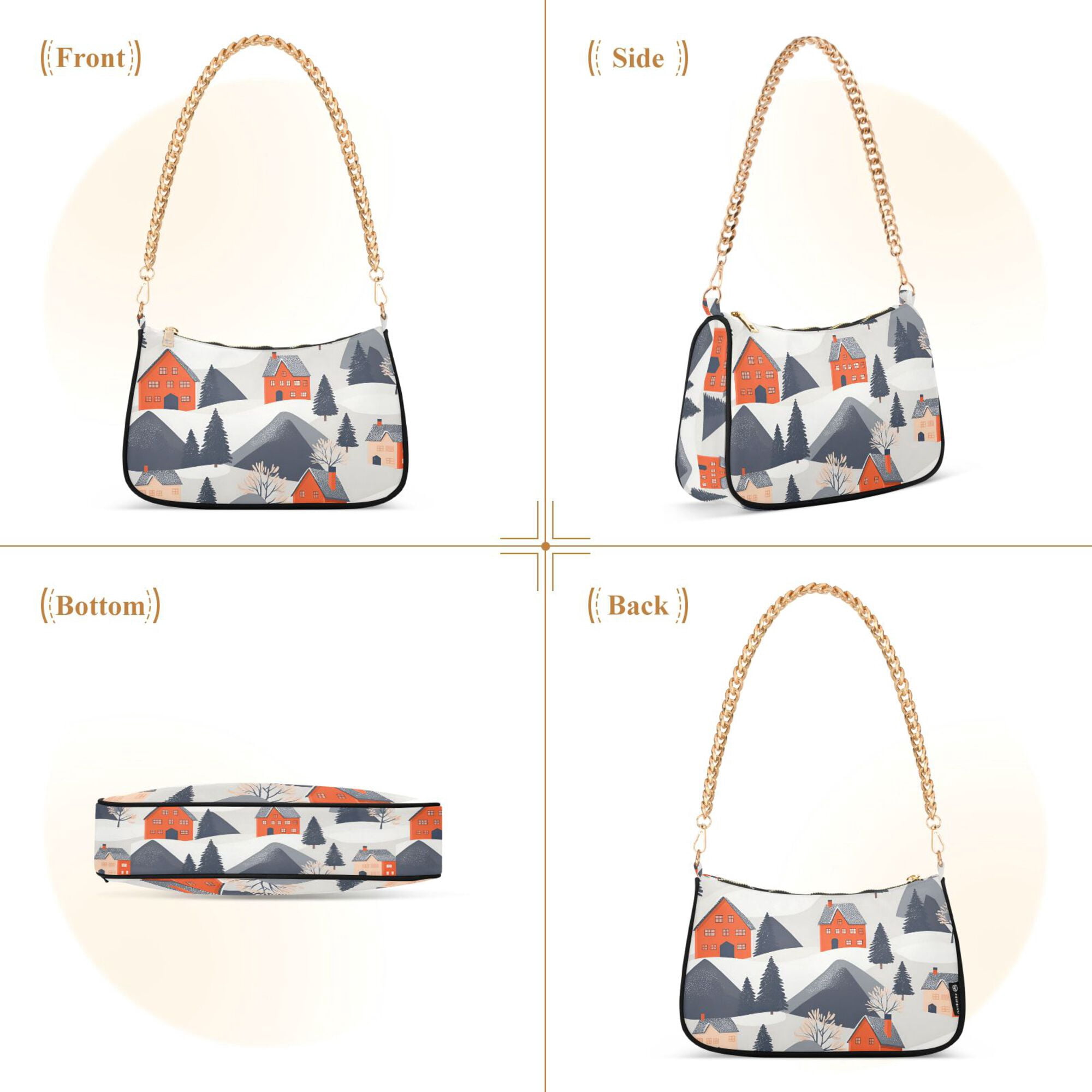 FORMRS Womens Shoulder Bag with Chain Strap Clutch Purse Cute Tote Handbag, Blue Snow Houses