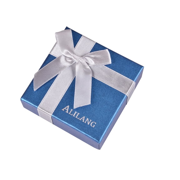 Embossed Brand Blue Matte Cardboard Jewelry Gift Box w Ribbon Bow