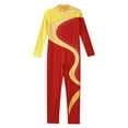 thumbnail image 5 of vastwit Kids Girls Shiny Rhinestone Long Sleeve Full Body Jumpsuit Romper Ballet Dance Gymnastics Yellow&Red 10, 5 of 7