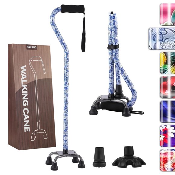 Bastón YOKABOZE para mujeres y hombres, plegable, de cuatro puntas, con base de 4 puntas para mayor estabilidad y equilibrio, de aluminio ajustable para personas mayores.