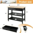 thumbnail image 5 of Walsunny Kitchen Island with Locking Wheels, 39.76 "Dining Rolling Cart Dining with Large Capacity Storage Drawers and 2 Levels of Open Spacious Shelves, Towel Rack（Black）, 5 of 8