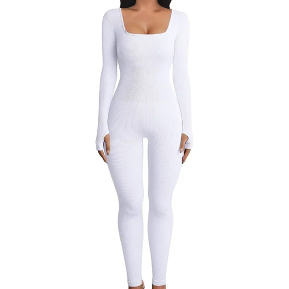 Women's Sports Jumpsuit Long Tight Lightweight Yoga Bodysuit White M