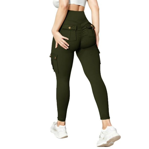 Gibobby Pantalones de yoga Pantalones pierna sólidos con cintura ancha básica yoga(Verde, XL)