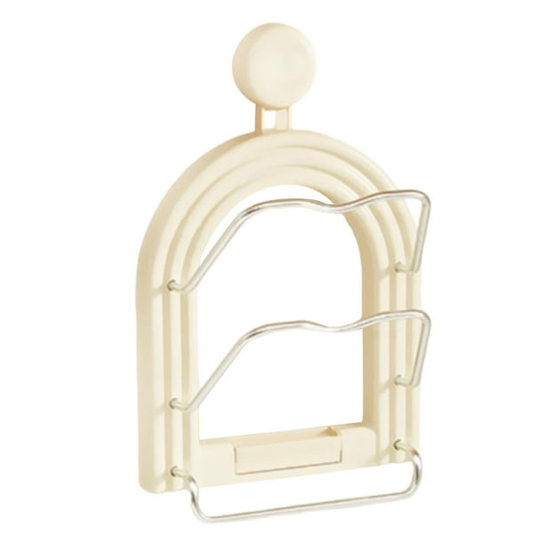 Organizador de tapas de ollas, soporte para tapas de sartenes con colgador de toallas, estante de pared de 2 niveles para de ollas, para armario,