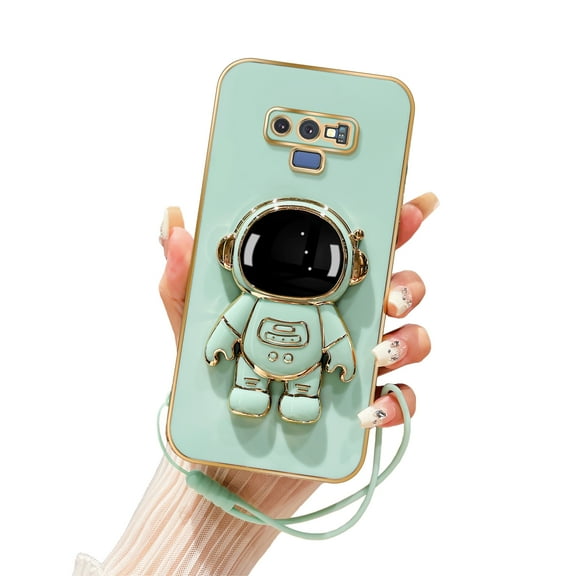 Annyojo for Samsung Galaxy Note 9 Phone Case Cute 6D Astronaut Case with Stand Function,with Lanyard Luxury Plating Case Cover Electroplated Case for Galaxy Note 9 Case, Cyan