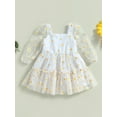 thumbnail image 2 of Suealasg Baby Girl Daisy Print A-Line Romper Dress Infant Toddler Girls Long Sleeves Tulle Tutu Dress Wedding Birthday Party Dresses, 2 of 9