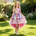 thumbnail image 4 of JAJAHO Girls Sparkly Dress Sleeveless Glitter Sequin Mesh Layered High-Low Summer Midi Dresses Birthday Party Outfit For Kids 3-14Y, 4 of 4