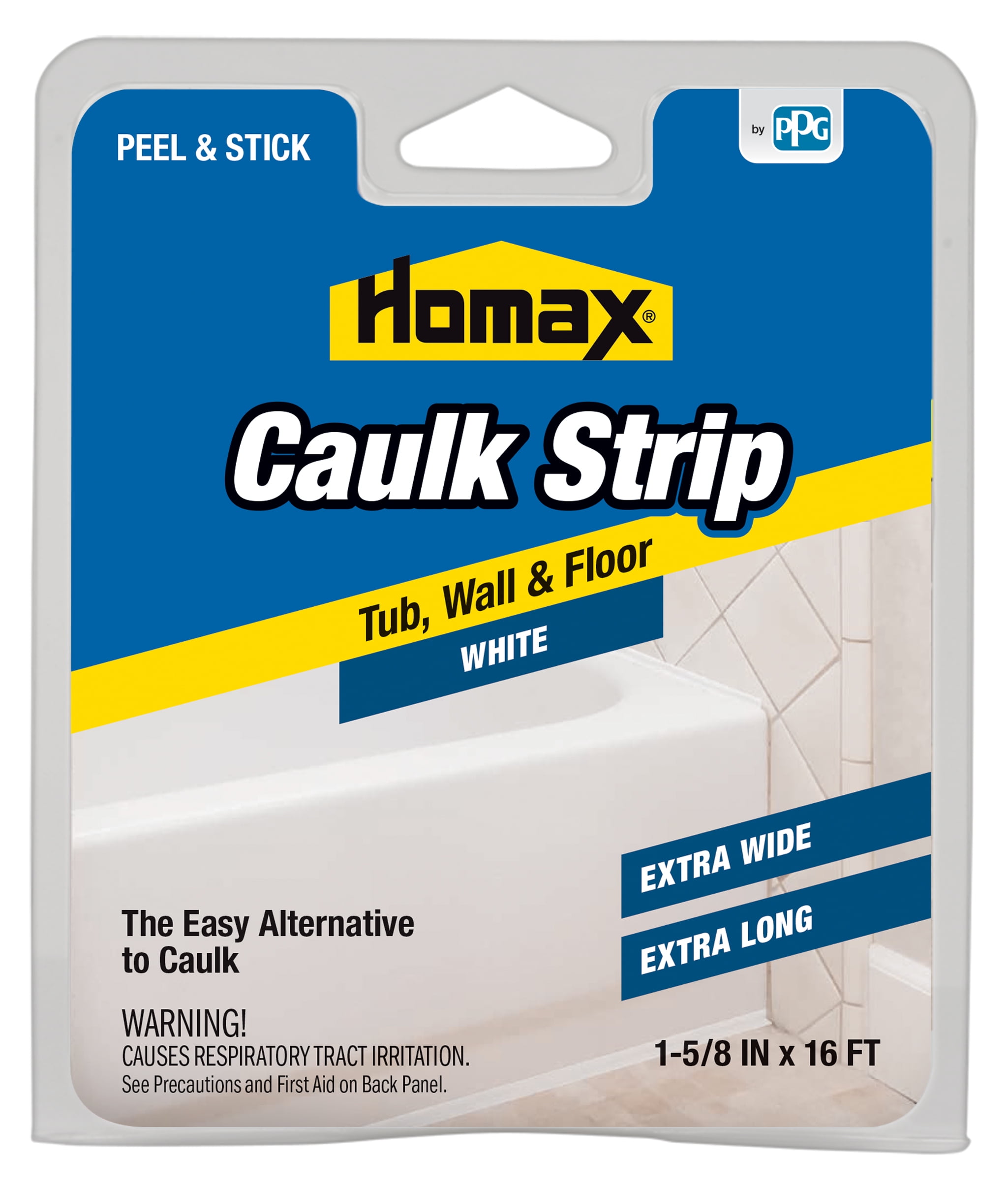 Homax Flexible Silicone Caulk Strip, Tub & Wall, 1 5/8 inch x 16 feet