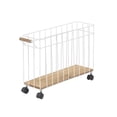 thumbnail image 5 of Decmode Rustic Fir Wood and Metal Magazine Basket With Caster Wheels, White, 5 of 5