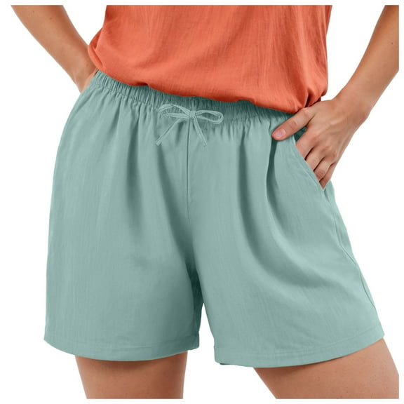GEWSEY Women's 5" Inseam Drawstring Linen Blend Short Mint Green, XL