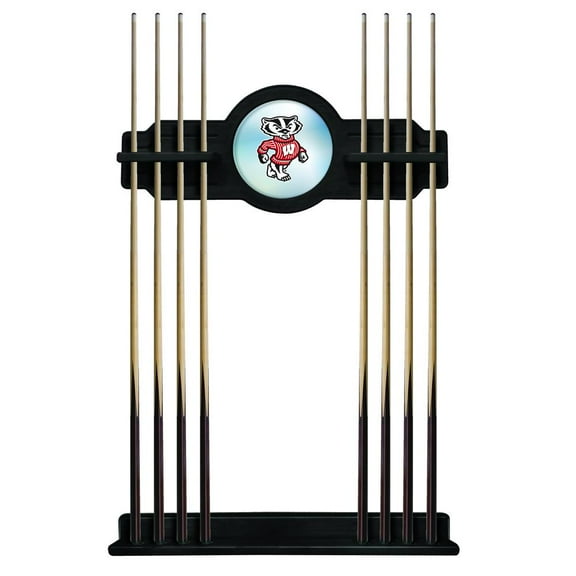 University of Wisconsin (Badger) Solid Wood Cue Rack with a Black Finish