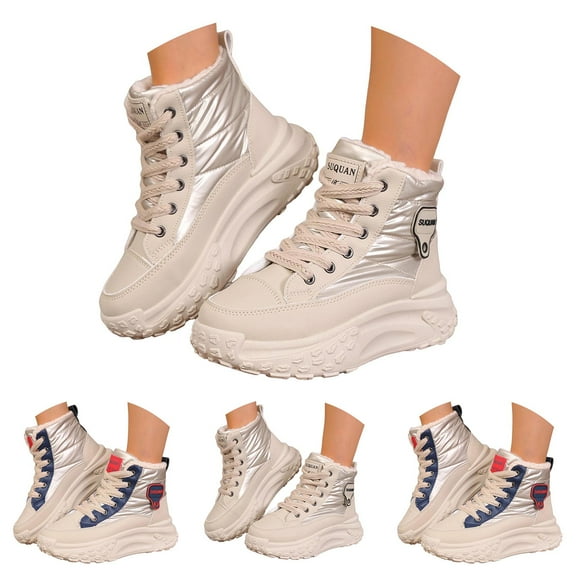 Dakaela Womens High Top Sneakers Casual Warm Platform Winter Shoes Waterproof Lace up Tennis Walking Snow Booties Blue 6