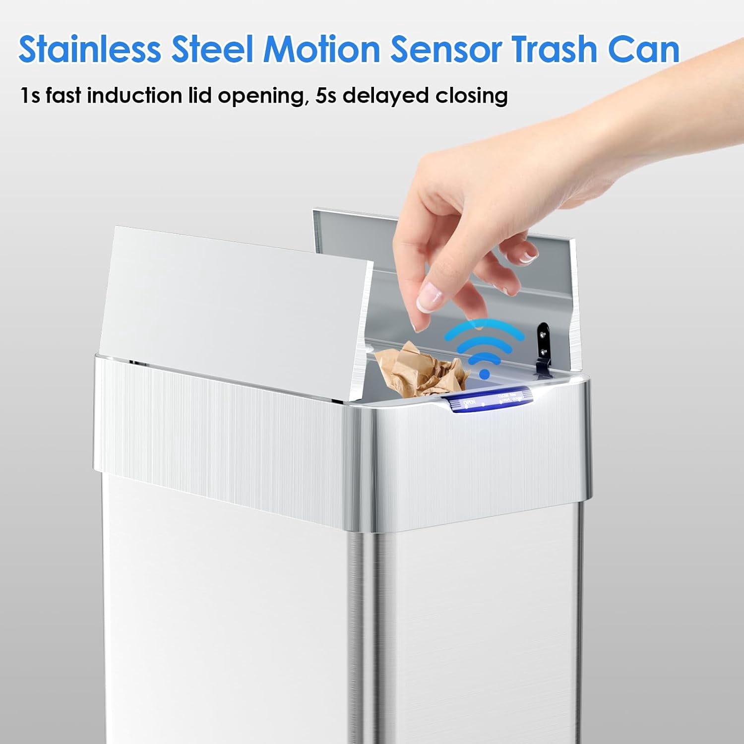 LAZY BUDDY 13.2 Gallon Touchless Motion Sensor Trash Can, Stainless Steel
