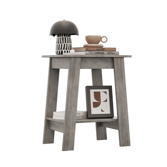 End Table, Minimalist Wooden Side Table, with 2-Tier Storage Shelf, Small End Tables, Square Nightstand and Accent Table for Small Spaces, Living Room, Bedroom