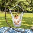 thumbnail image 2 of Hanging Chair Caribbean Swing Chair Hammock Chair w/Soft-Spun Cotton Rope, 40" Hardwood Spreader Bar Wide Seat, Max 300 Pounds, for Indoor Outdoor Garden Yard, White, 2 of 17