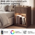 thumbnail image 5 of Fluted Nightstand with Charging Station and LED Light, Mid Century Modern Bedside Table with Drawer and Open Storage Shelf, Rounded Corners End Table for Bedroom Living Room, Walnut Brown, 5 of 9