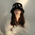 thumbnail image 4 of Women Autumn Winter Plush Bucket Hat Flat Dome Wide Brim Colorful Star Decoration Basin Hat Outdoor Furry Fisherman Hat Fashion Accessories, 4 of 7