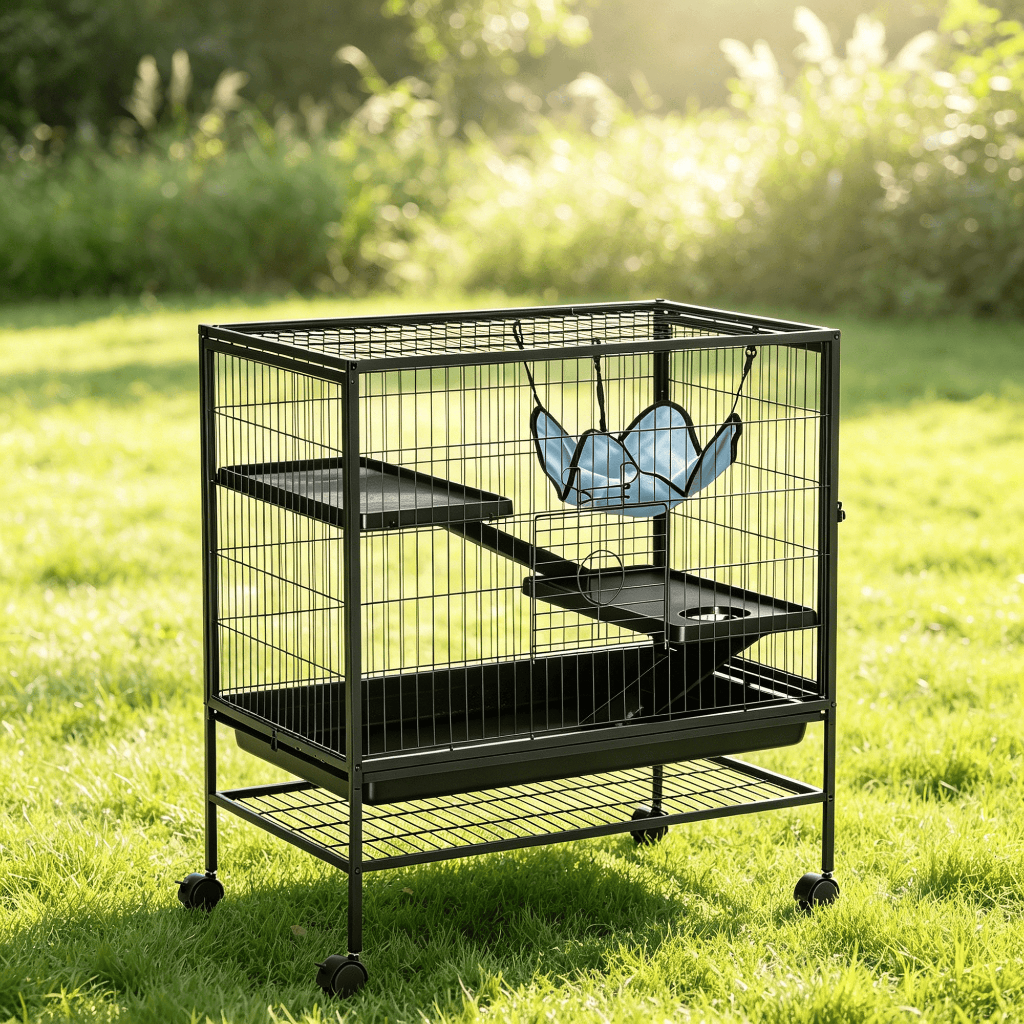 JERFIT 3-Story Small Animal Cage with Wheels, Rolling Ferret Hutch for Chinchillas Sugar Gliders, Metal Wire Habitat with Hammock & Ramp, Easy-Clean Tray, Black/Silver