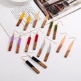 thumbnail image 4 of Retro Wooden Resin Geometric Bar Drop Dangle Earrings Two Tone Handmade Natural Wood for Women Lightweight Bohemian Statement Jewelry, 4 of 6