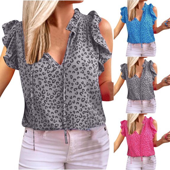 Fesfesfes Winter Tops Women Casual Summer Printing Short Sleeves V-neck Loose T-Shirt Blouse Tops Womens Tshirts Graphic 6(M)