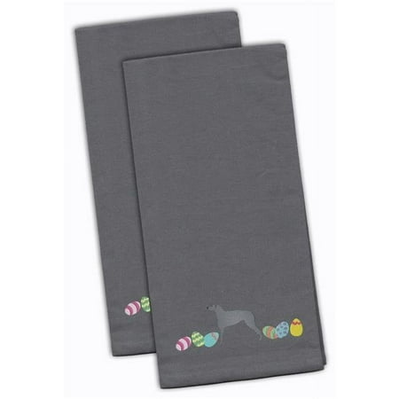 

Scottish Deerhound Easter Gray Embroidered Kitchen Towel - Set of 2