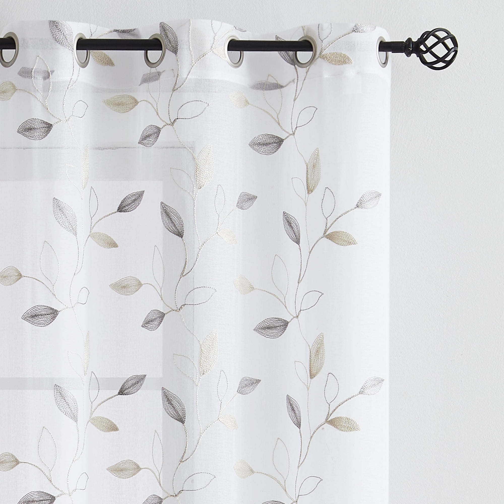 Pinewave Embroidered Leaf Sheer Curtains 63 inch Light Pinewave Embroidered Leaf Sheer Curtains 63 inch Light