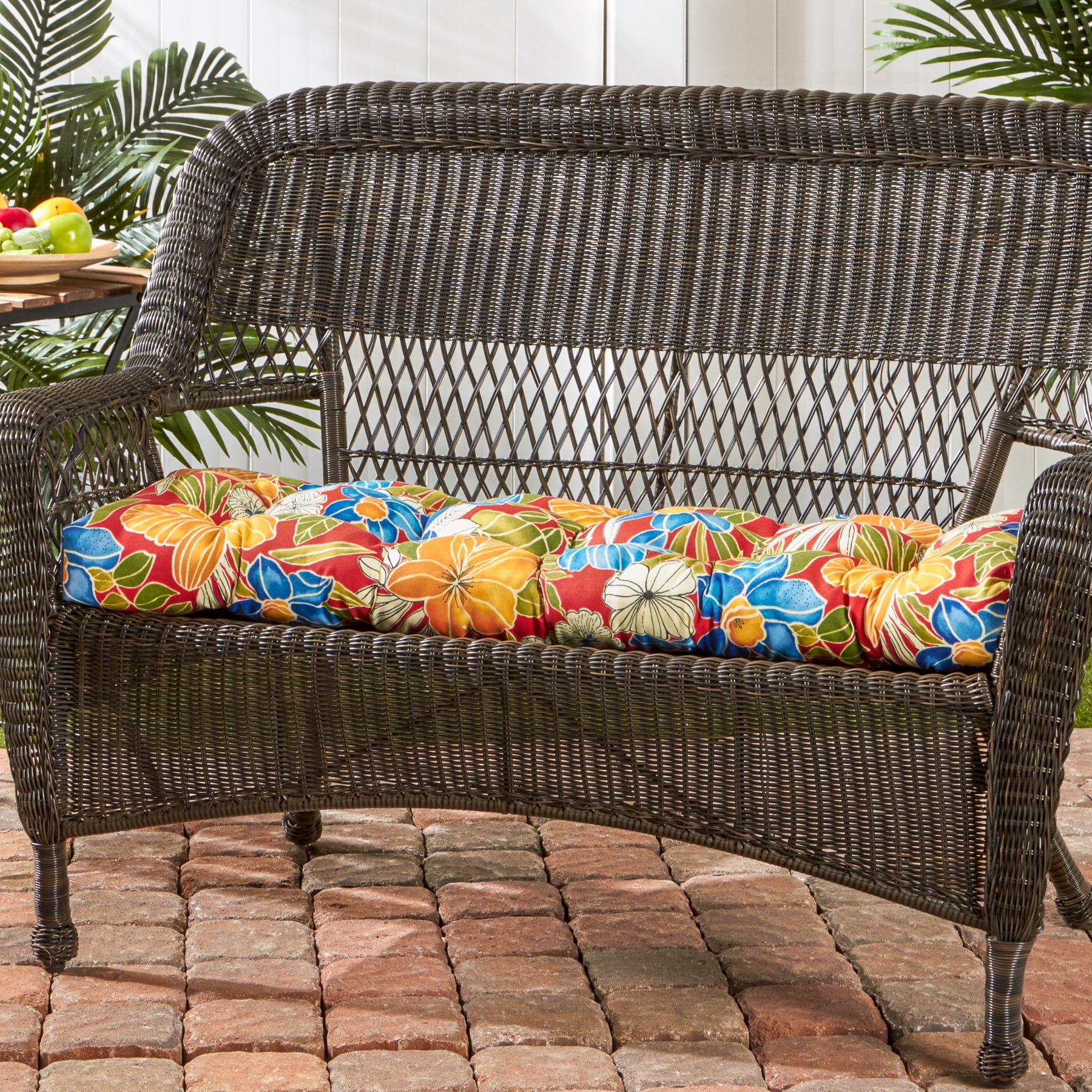 Greendale Home Fashions Aloha Red Floral 44 x 17 in. Outdoor Bench Seat Cushion