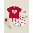 thumbnail image 3 of goowrom Ensemble Deux Pièces pour Fille, Motif Brodé de Lettres Manches Courtes Col Rond + Shorts Imprimé Cœur, 3 of 9