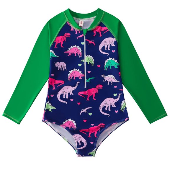 GYRATEDREAM Girls One Piece Swimsuits Long Sleeve Swimsuit Rash Guard Sunsuit Swimswear Zipper Front Bathing Suit, Size 2-3 Years