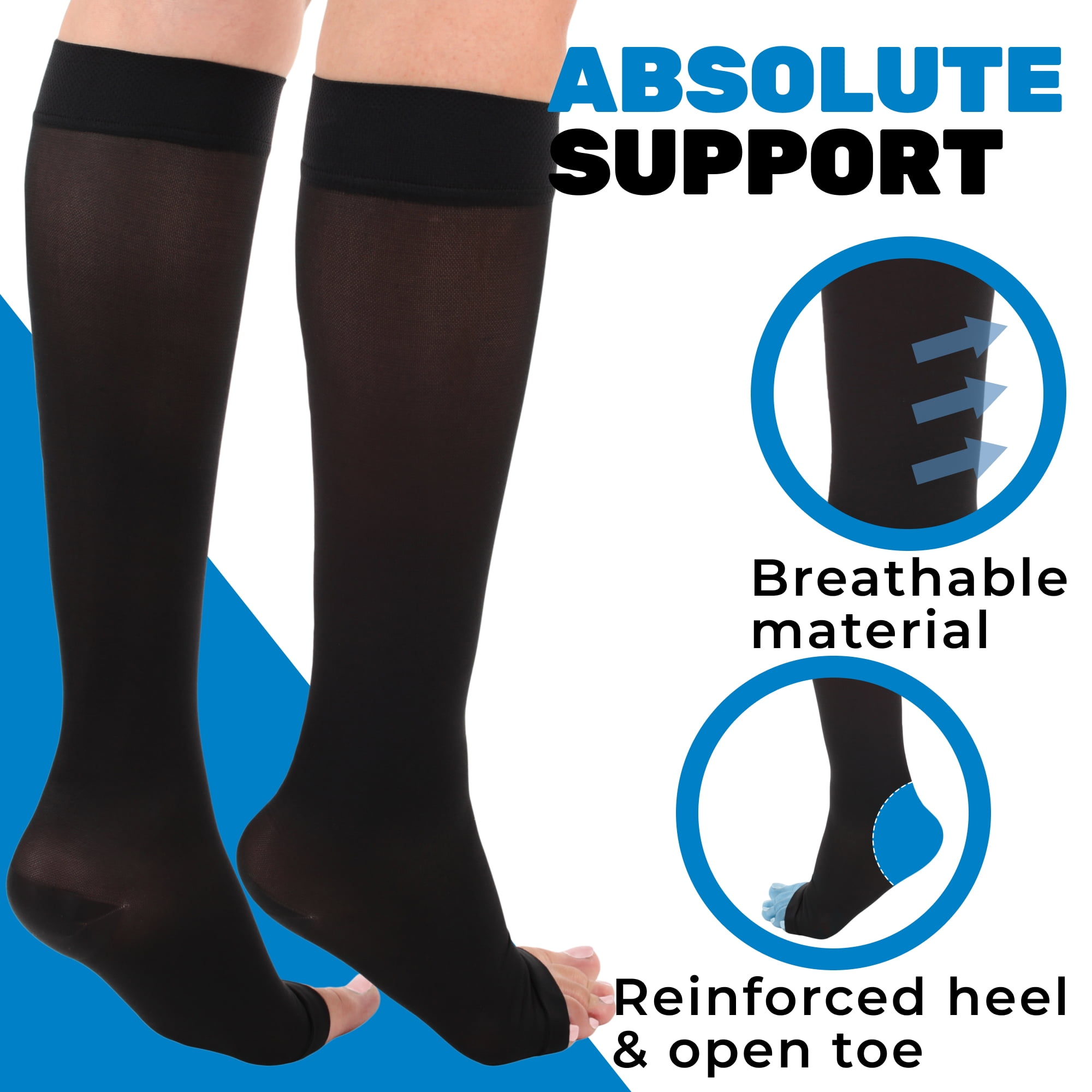 Made in USA - Opaque Men & Womens Compression Knee High 20-30mmHg - Black, Large