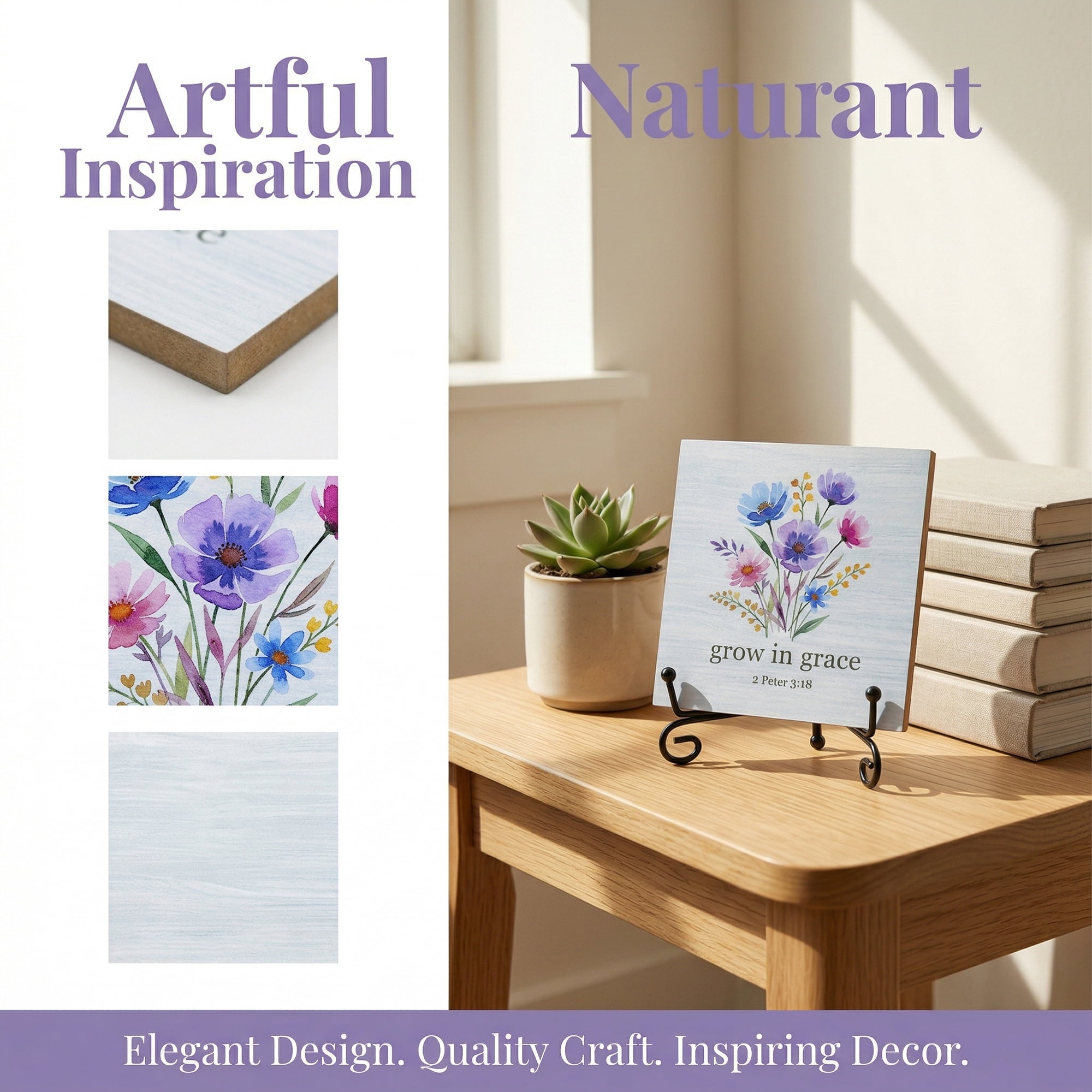 Unique Bargains Extra Stable Desk Sign Gift Square Keepsake Plaque Floral Pattern 3.9in