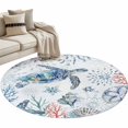 thumbnail image 2 of Summer Ocean Turtle Round Living Room Rugs 4 ft, Retro Shell Coral Washable Area Rug with Non-Slip Sturdy Edge Binding Round Carpet for Entryway Kitchen Bedroom Bathroom, 2 of 9