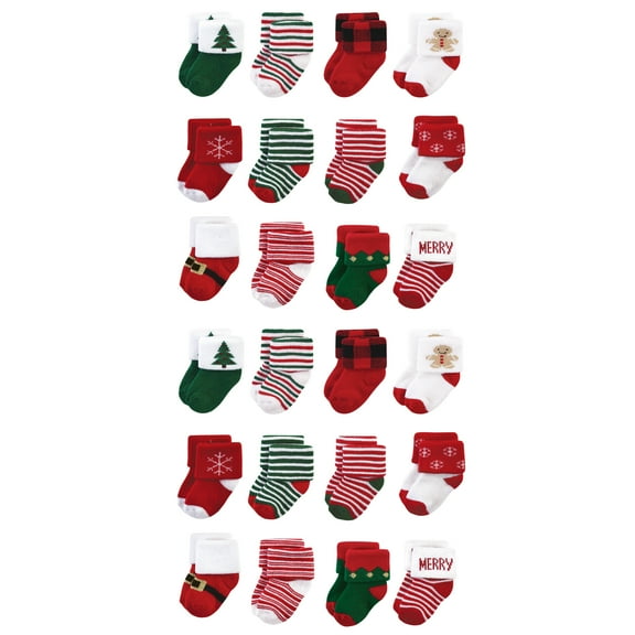 Hudson Baby Cotton Rich Baby Terry Socks 24-Pack, 12 Days Of Christmas, 0-6 Months