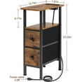 thumbnail image 2 of Narrow End Table with Charging Station, Fabric Drawer Nightstand for Small Spaces, Brown, 2 of 8