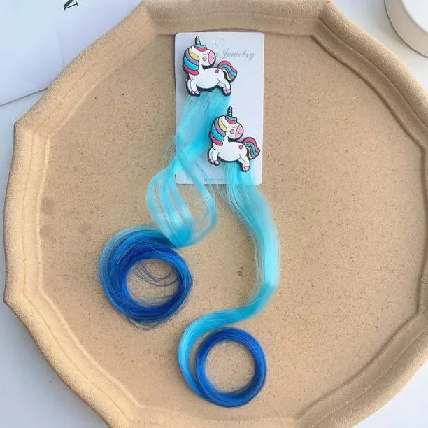 Diademas con lazos para niña, lazos de princesa, pelucas coloridas, pinzas para el pelo de cola de caballo de unicornio, accesorios de regalo para niña